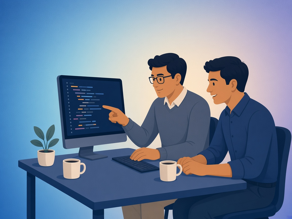 A senior engineer reviewing code beside the Excelr on the seat