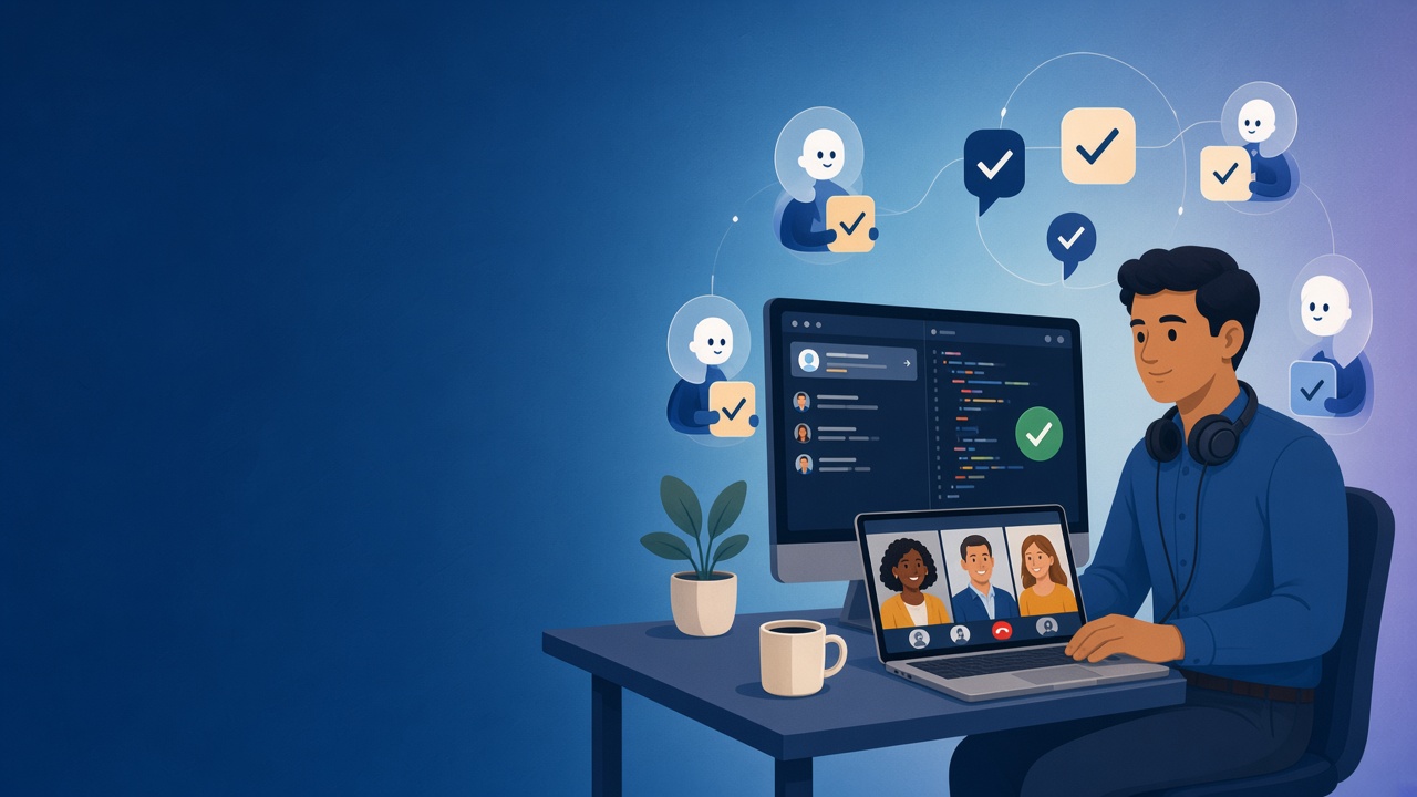 An engineer on a video call with the client team, working in their tools